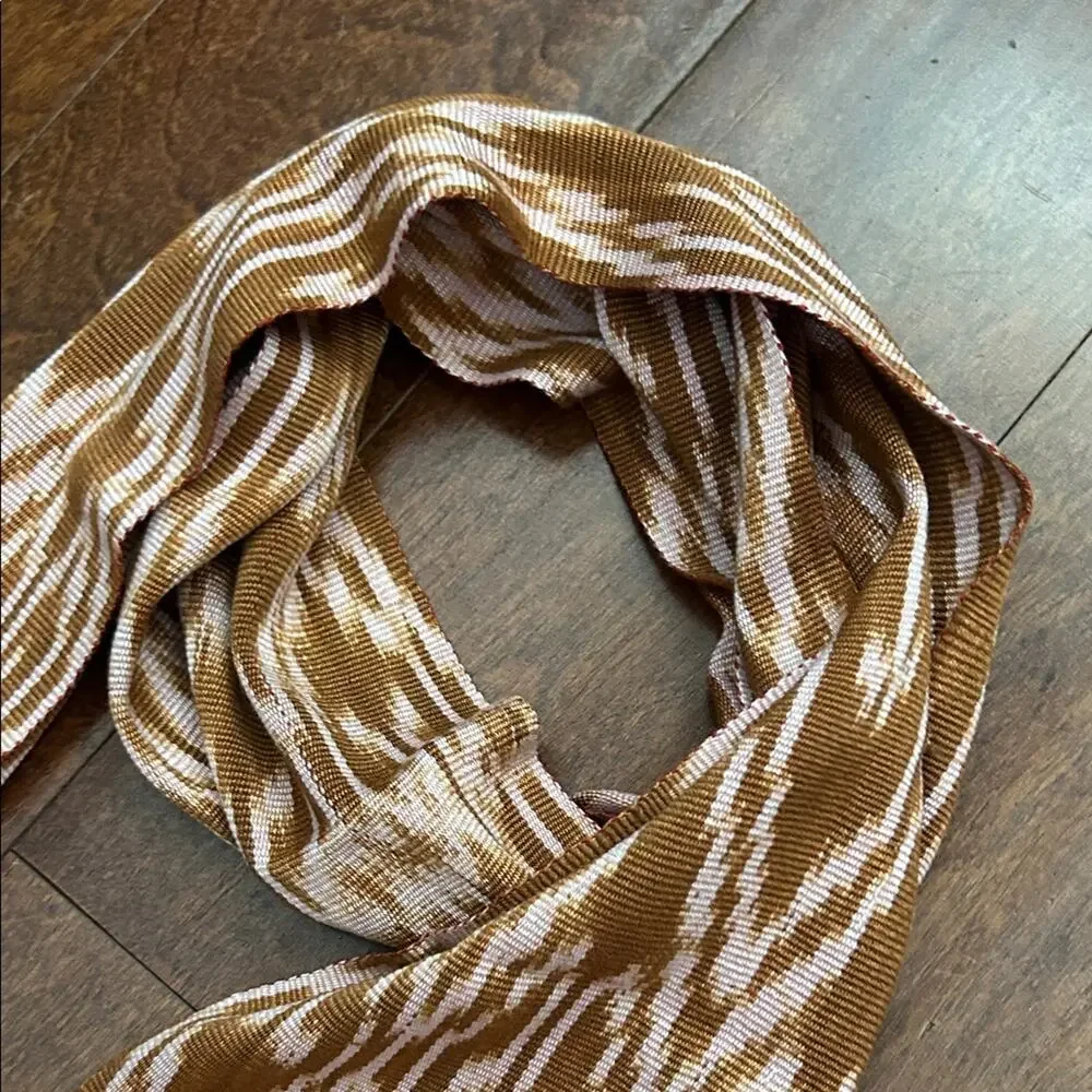 Chic Handmade Tan and Pink Ikat Patterned Scarf with Fringed Ends From Ecuador